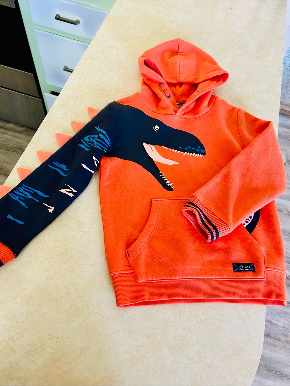 Joules Orange Dino Hoodie Sweatshirt boys size 7